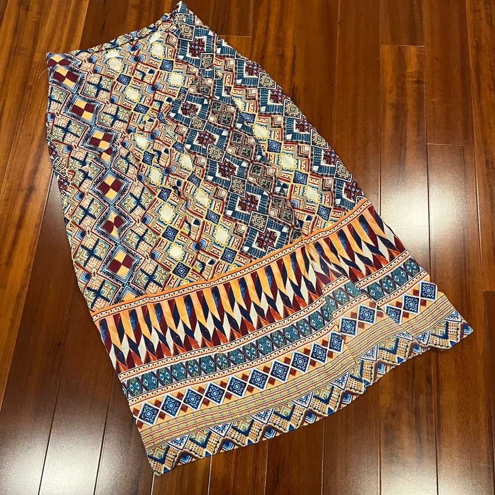 Anthropologie HD In Paris Silk Maxi‎ Skirt Multi Geometric Print Boho Size US 4